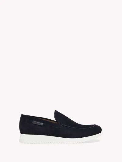 Gianvito Rossi Men's Rubber-sole Suede Loafers In Blue