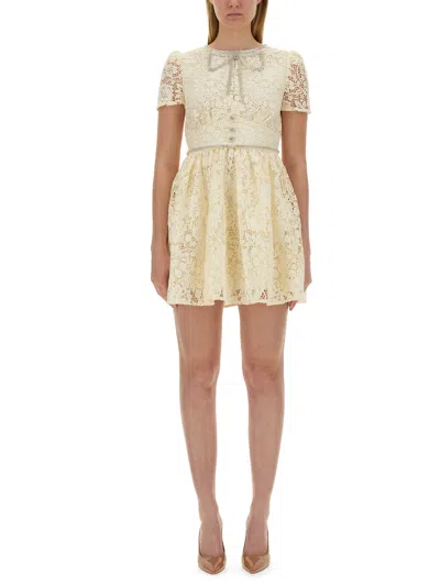 Self-portrait Crystal-embellished Guipure-lace Mini Dress In White