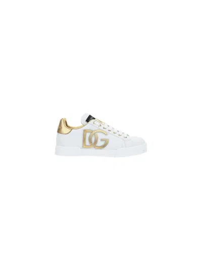 Dolce & Gabbana Sneakers In Bianco/oro