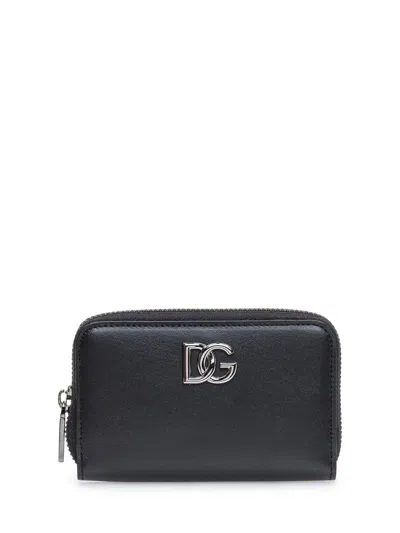 Dolce & Gabbana Logo Plaque Zipped Compact Wallet In Nero