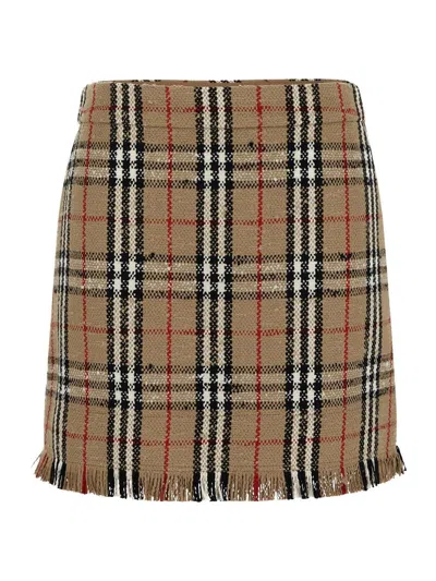 Burberry Vintage Check Bouclè Mini Skirt In Archive Beige Ip Chk