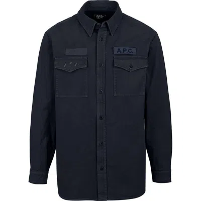 Apc Logo-patch Buttoned Shirt Jacket In Iaj Marine