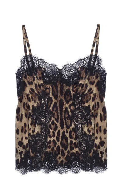 Dolce & Gabbana Lace-trimmed Top In Animalier