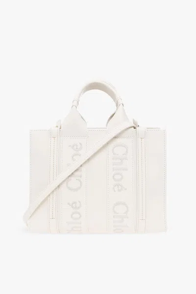 Chloé Woody Small Shopper Bag In Bianco