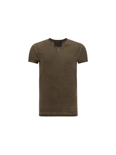 Dolce & Gabbana Punched-holes Cotton T-shirt In Grigio Talpa
