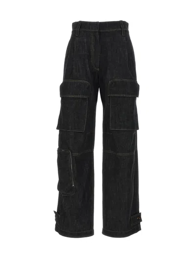 Brunello Cucinelli Denim Cargo Trousers With Monili Belt Loop In Black
