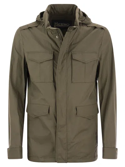 Herno Field Jacket In Light Cotton Stretch In Verde