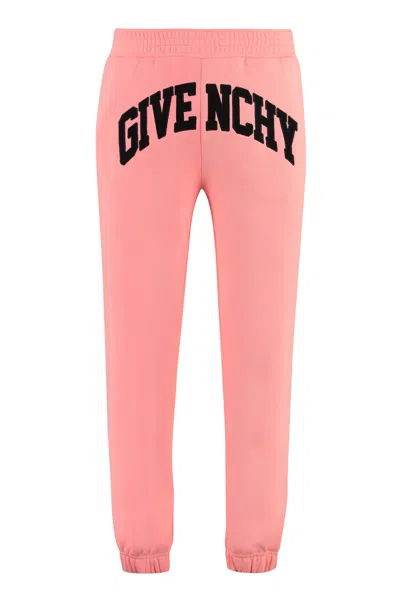 Givenchy Tapered Logo-embroidered Cotton-jersey Sweatpants In Coral