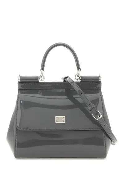 Dolce & Gabbana Patent Leather Sicily Handbag In Grigio