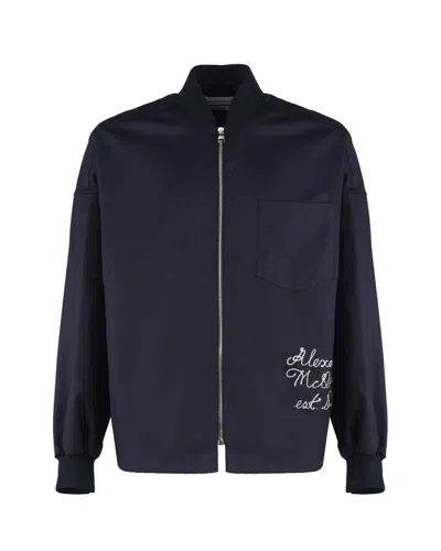 Alexander Mcqueen Logo-embroidered Bomber Jacket In Blue