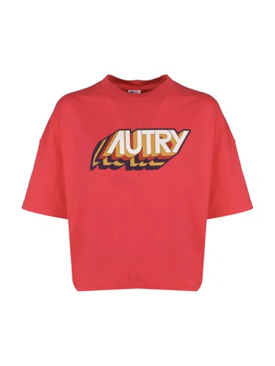 Autry Logo-print Cropped T-shirt In Pink