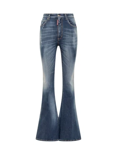 Dsquared2 Logo-patch Flared Jeans In Navy Blue