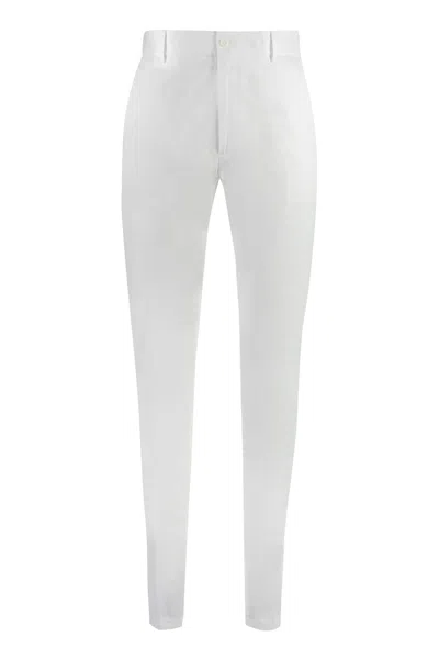 Dolce & Gabbana Stretch Cotton Trousers With Logoed Plaque In White