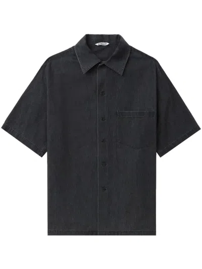 Auralee Short-sleeved Denim Shirt In Black