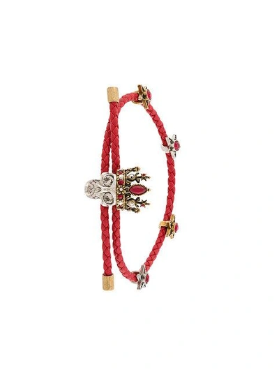 Alexander Mcqueen Red King Skull Friendship Bracelet