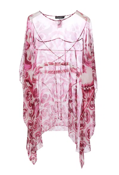 Dolce & Gabbana Maiolica Print Kaftano In Pink