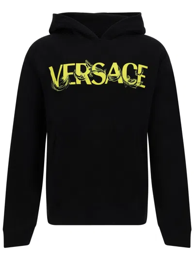 Versace Logo Fleece Hoodie In Black