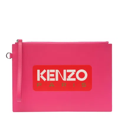 Kenzo Logo Leather Large Clutch Bag In Fucsia