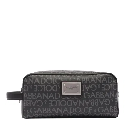 Dolce & Gabbana All Over Logo Necessaire In Nero/grigio