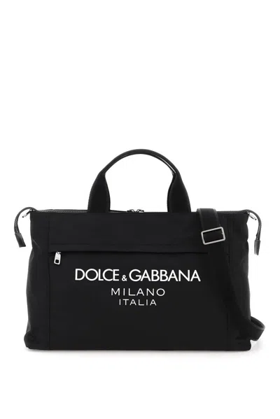 Dolce & Gabbana Logo Printed Zipped Travel Bag In Nero/bianco