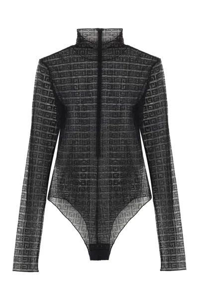 Givenchy Long Sleeve Turtleneck Bodysuit Top In Black