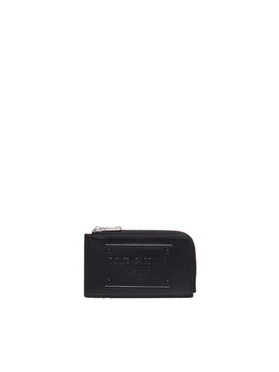 Dolce & Gabbana French Flap Wallet In Calfskin With Embossed Logo In Black