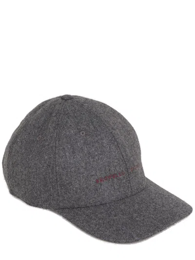 Brunello Cucinelli Logo Embroidered Curved Peak Baseball Cap In Charcoal