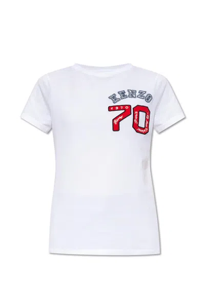 Kenzo T-shirt With Logo In Bianco