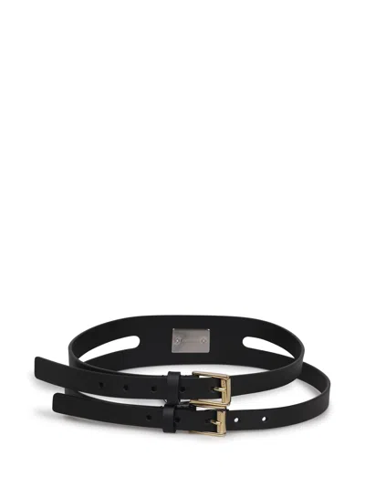 Dolce & Gabbana Logo-plaque Double-strap Belt In Nero Oro