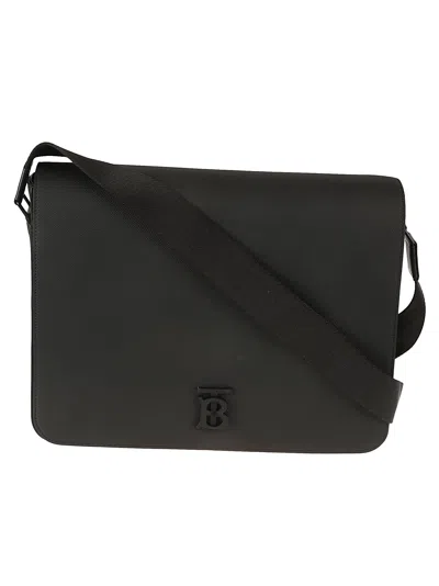 Burberry Logo-embellished Full-grain Leather Messenger Bag In Black