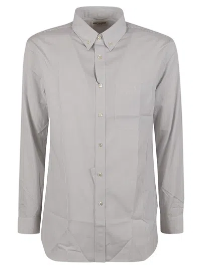 Saint Laurent Long-sleeved Shirt In Blanc Bleu