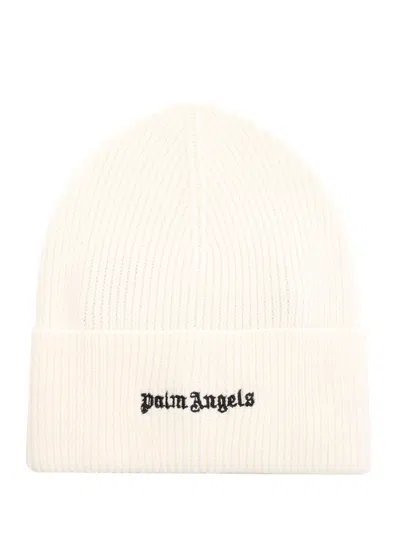 Palm Angels Ribbed Beanie In White