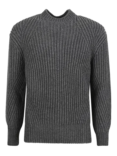 Alexander Mcqueen Crewneck Rib Knit Sweater In Charcoal