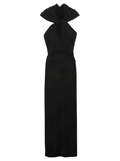 Saint Laurent Scarf Detail Long Dress In Black