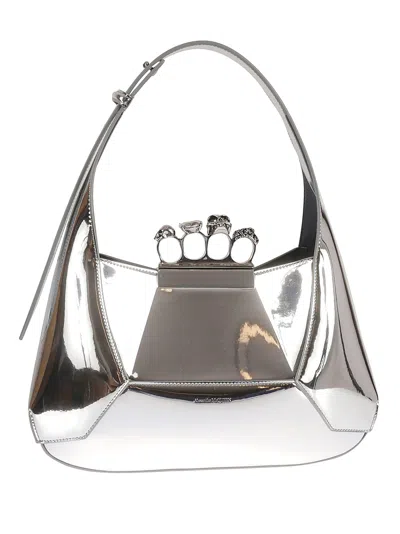Alexander Mcqueen The Jeweled Hobo Bag In Silver