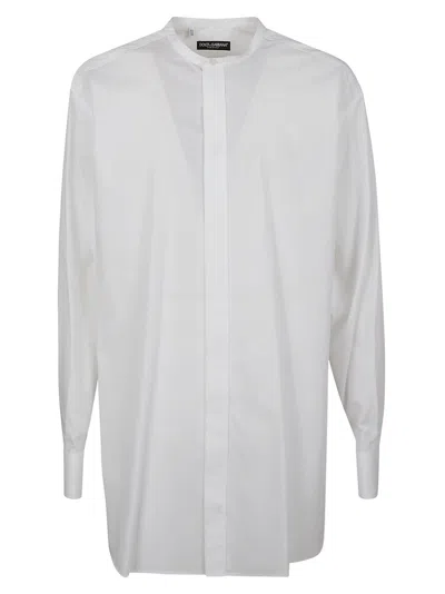 Dolce & Gabbana Band Collar Plain Long Shirt In Optic White