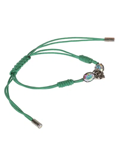 Alexander Mcqueen Skull Friendship Bracelet In Emerald