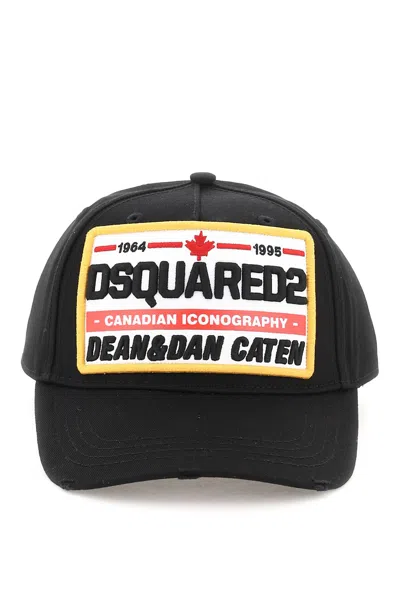 Dsquared2 Logo Patch Distressed Baseball Cap In Black