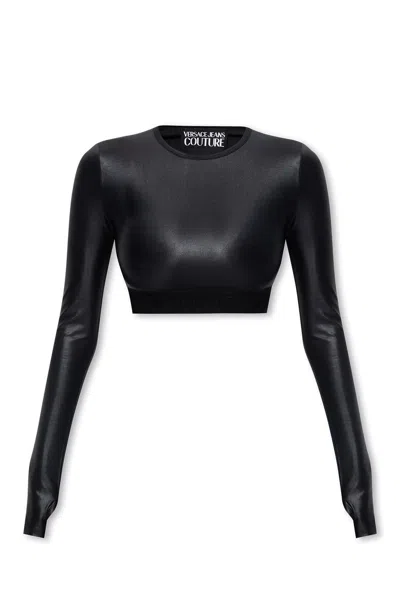 Versace Jeans Couture Logo-underband Crewneck Cropped Top In Black