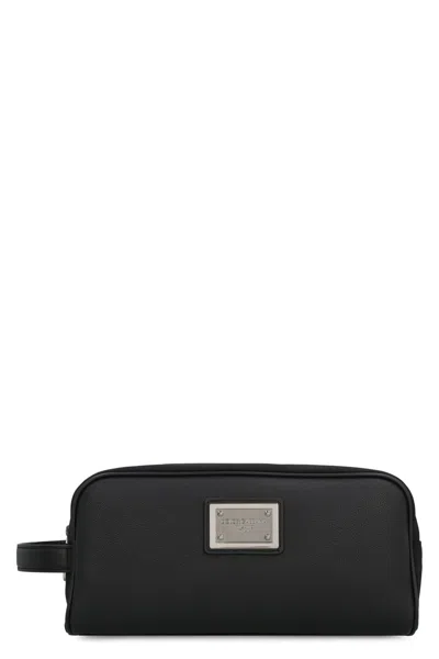 Dolce & Gabbana Logo Leather Beauty-case In Black