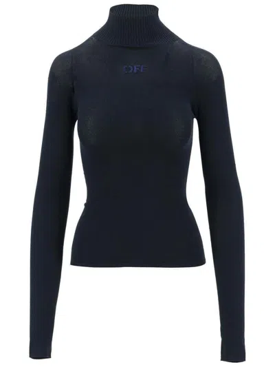 Off-white Off-logo High Neck Long-sleeved Jumper In Cobalt Blue