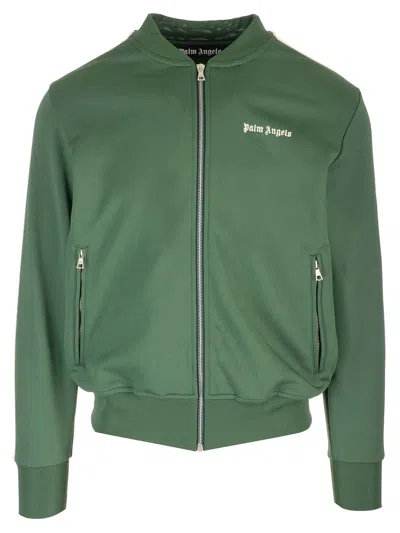 Palm Angels Track Jacket In Green-colored Technical Fabric In Forest Green