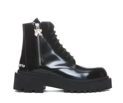 Palm Angels Printed Combat Ankle Boots In Nero