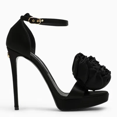 Dolce & Gabbana Black Satin High Sandal In Nero