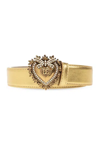 Dolce & Gabbana Heart-buckle Leather Belt In Gold