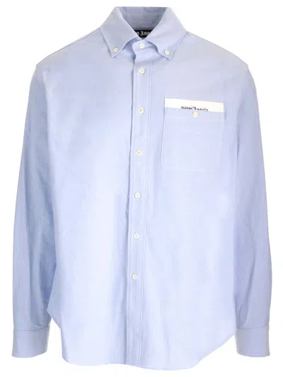 Palm Angels Light Blue Tailored Shirt In Azzurro/bianco