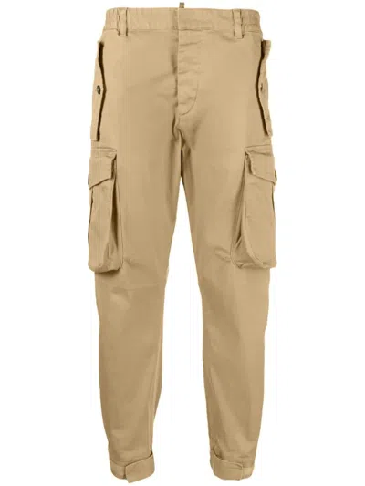 Dsquared2 Straight-leg Cotton Cargo Trousers In Beige