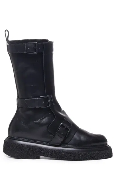 Max Mara Buckled Detailed Round Toe Boots In Nero