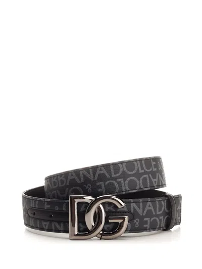 Dolce & Gabbana Logo Belt In Nero/grigio