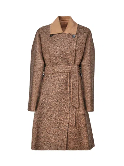 Max Mara Double-breasted Belted Coat In Brown